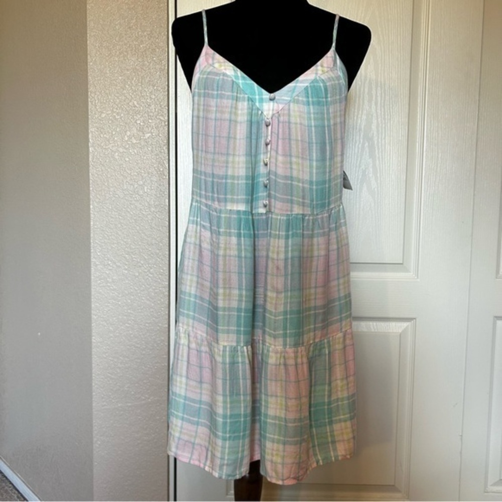 NWT Abound Pink Teal‎ Adley Plaid Sleeveless Summer Dress Size Small